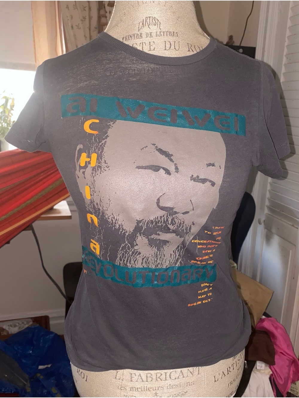 Alternative Apparel Ai Weiwei Graphic Tee - Charcoal with Teal & Yellow